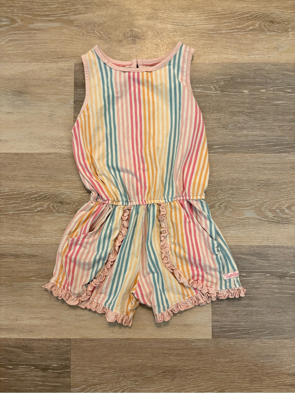 Ruffle Butts Pastel Stripe Ruffle-Trim Romper